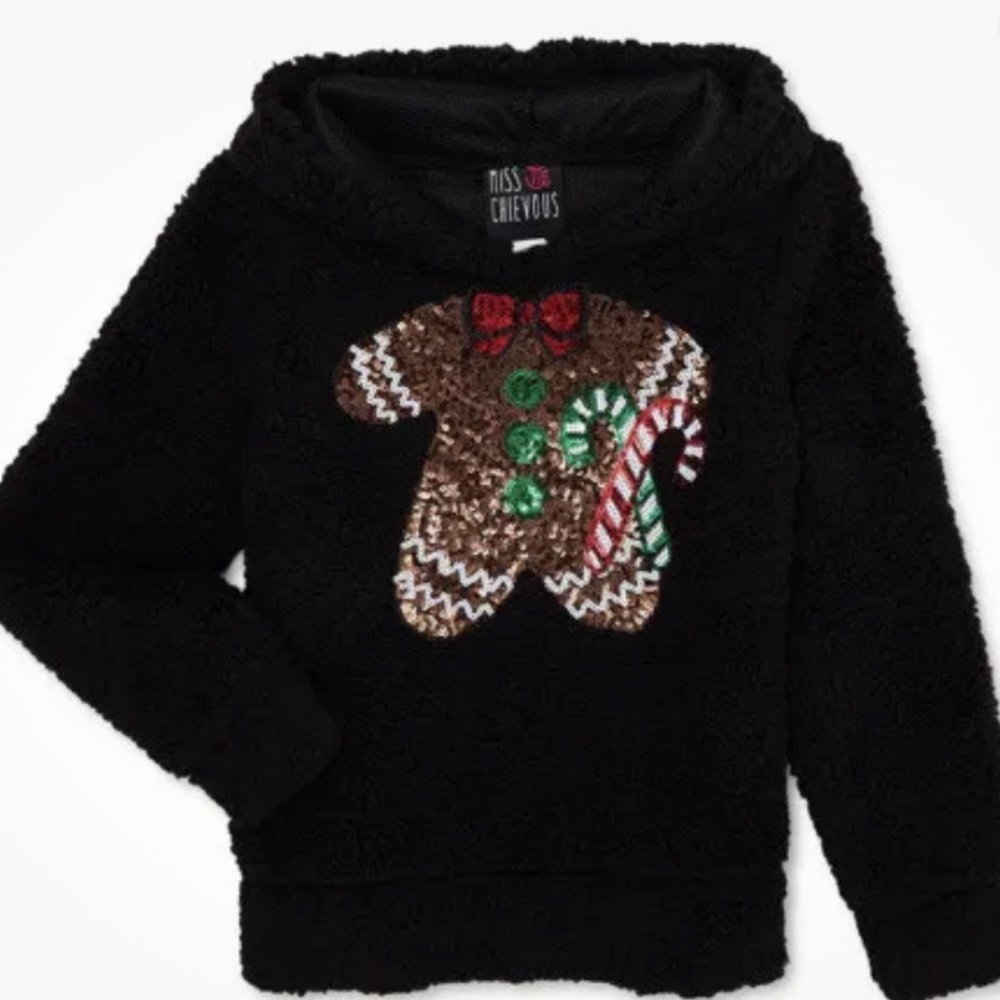 Miss Chievous Sequin Gingerbread Boy Sherpa Size XS (4-5) NEW